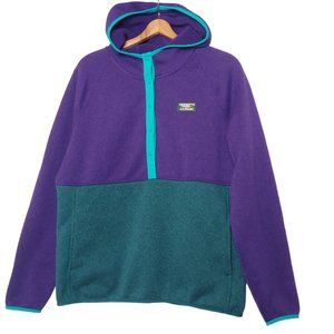 LL Bean Womens Large Jacket Pullover Knit Fleece Purple Green Colorblock Snap
